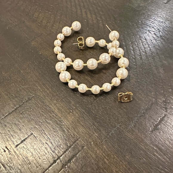 Elegant Pearl Hoop Earrings 2 inch - Picture 3 of 5